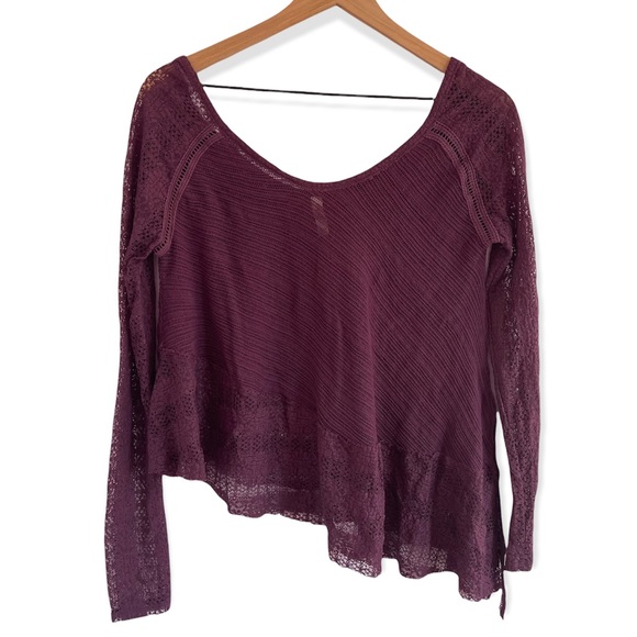 Free People Sheer Crochet Purple Lace Asymmetrical Top XS - Picture 2 of 7